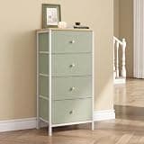 DUMOS 4 Drawers Nightstand, Bedside Table with Removable Fabric Bins Sturdy Steel Frame Wood Top Organizer Furniture for Bedroom Closet Living Room, Light Green