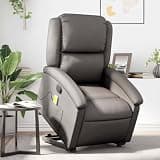 HBFDSFG Power Lift Manual Recliner Chair with Footrest, Gray Real Leather Stand Up Massage Recliner with 6 Massage Points and Side Pocket