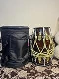 Professional Designer Handmade Sheesham Wood Dholak | Handmade Skin Pudi with Nut & Ring System | Decorative Peacock Design, Golden Rope Lacing | Waterproof Padded Carry Bag Included