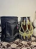 Professional Designer Handmade Sheesham Wood Dholak | Handmade Skin Pudi with Nut & Ring System | Decorative Peacock Design, Golden Rope Lacing | Waterproof Padded Carry Bag Included