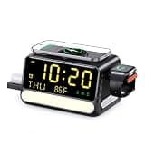 7 in 1 Wireless Charging Station with Bluetooth Auto TimeSync, Night Light & Temperature, Voice Control Smart Charger Stand