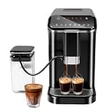 Takywep Super-Automatic Espresso Machine, 20 Bar Coffee Maker with Built-In Grinder & Milk Frother, 1.5L Water Tank, 5 Coffee Options, Touch Display, Black