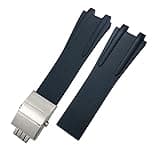 ILAZI 26mm Silicone Rubber Watch Strap For Athens Ulysse Nardin Blue Black Sport Waterproof Watchbands Folding Buckle Watch Accessories(Black Silver Buckle)