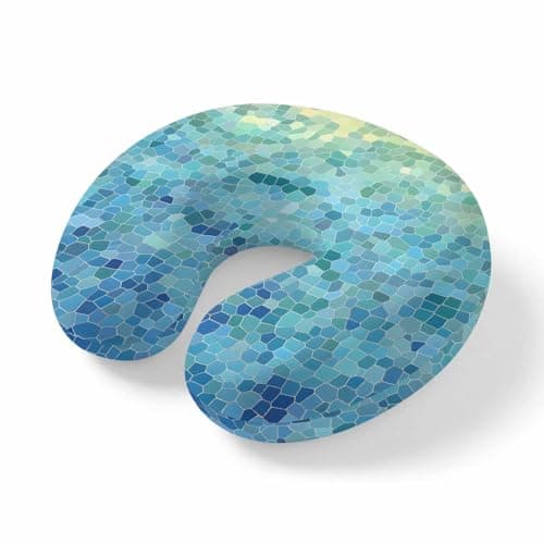 Travel Pillows U-Shaped Neck Pillow Teal Gradient Sage Green Ergonomic Memory Foam Pillow Head Cushion,Abstract Geometric Glass Shard Art Soft Portable Neck Pillows for Office Airplane Car Train