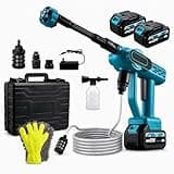 DDBPP Portable Cordless Washer, 2026 Upgraded Battery Powered Handheld Car Washer with 6-in-1 Nozzle,Lightweight Washer Cleaning Tool with Foam Pot for Patio Boat Fence,Blue