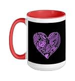 Purple Heart with black base LOVE design Ceramic Mug, Red/White, 15oz