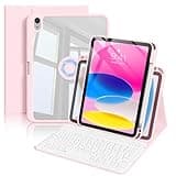 JKSML for iPad (A16) 11th/10th Generation Case with Keyboard, 360 Rotation Detachable Clear Magnetic Cover with Pencil Holder,Removable Wireless Keyboard for ipad 11/10.9 Inch (2025/20222),Pink