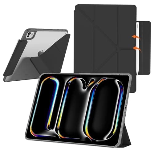 YealRed iPad Pro 13 Inch M5 2025/M4 2024 Case, Transparent Back Panel, Slim Stand, Shockproof Protective Case for iPad Air 8th/7th/6th Gen 13 Inch (Black)