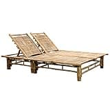 POUFGDR Bamboo 2-Person Sun Lounger with Cushions, Adjustable Backrests for Garden Patio Pool