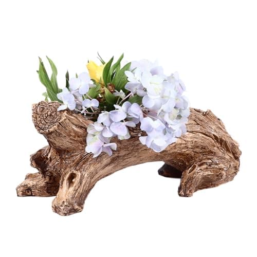 Phefop Artificial Driftwood Planter for Home Garden Decoration, Vintage Tree Root Stump Log Flower Container Pot