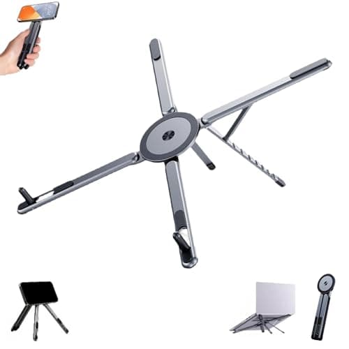 3-in-1 Magnetic Foldable Laptop Stand, Portable Lap Top Stand Riser for Desk, 8-Level Height-Adjustable Laptop Stand, Multi-Angle Support, for Office Travel Home Workspace (B#)