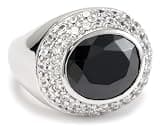 Giorgio Martello Sterling Silver Rhodium Plated Faceted Black Cubic Zirconium Ring, Size 6