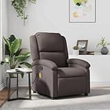 KHNLGFR Manual Reclining Chair with 6 Vibration Massage Points, Dark Brown Real Leather Recliner with Side Pocket, 135-Degree Tilt and USB-Powered Massage