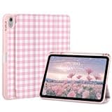 Fycyko Trifold Stand Case for iPad 11th Generation (A16) 2025 11 Inch/iPad 10th Generation 2022 10.9 Inch with Pencil Holder, Trendy Lattice Pattern Stylish Aesthetic Design Protective Cover-Pink