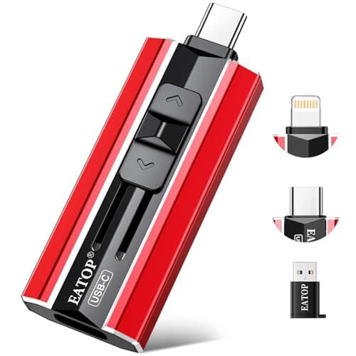 EATOP 512GB Dual Interface Flash Drive, No App Required, Portable USB Storage Memory Stick for iPhone, iPad, Android, PC & Mac – Easily Stores Photos, Videos & Files (Bright Red)