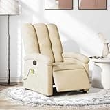 GHVBNMF Electric Massage Recliner Chair, Cream Breathable Fabric Reclining Sofa with 6 Vibration Points and USB Power, Infinitely Adjustable Lounge Armchair for Living Room, Home Theater