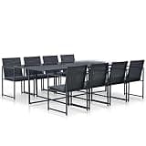 KLGBNCVE 9 Piece Outdoor Dining Set with 8 Chairs, 1 Table, and 8 Seat Cushions, Water-Proof PE Rattan Patio Set with Powder-Coated Steel Frame