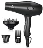 WAZOR 1875W Ionic Hair Dryer for Professional Salon & Home, 3 Heat/2 Speed + Cool Shot, with Diffuser, Comb & Concentrator, Black