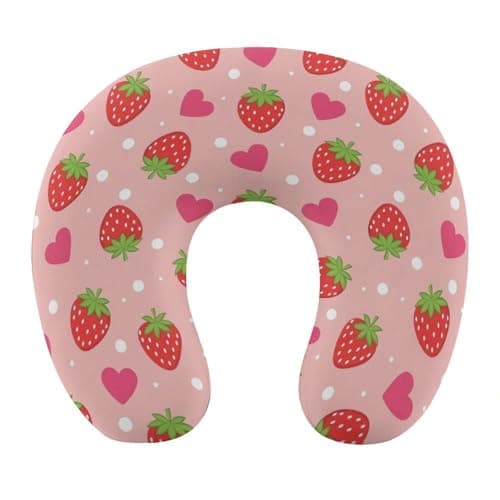 100% BLUE COLLAR Head Support Strawberry (2) Soft Pillow Neck and Head Support Portable Travel Neck Pillows Memory Foam Travel Pillow