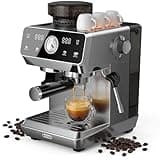 MOEFO Espresso Machine with Grinder, 20 Bar Programmable Semi-Automatic Coffee Maker, Visual Pressure Gauge & Touchscreen Coffee Machine with 44-Grind Settings, Make Cold Brew, Americano, Latte,Silver