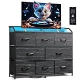 WLIVE Dresser for Bedroom, 8 Drawer LED Dresser, Black Wood Grain
