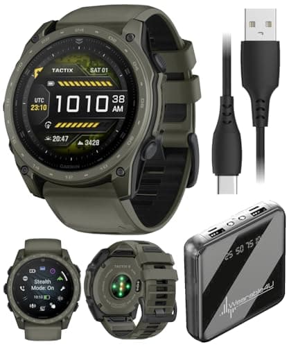 Wearable4U Garmin Tactix 8 51mm Cerakоtе, Premium Tactical GPS Smartwatch, AMOLED Display, Applied Ballistics Solver, Olive Drab Cerakоtе Coating PowerBank Bundle