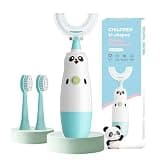 Kids U-Shaped Electric Toothbrush with 2 Brush Heads, Toddlers Sonic with 360 Degree Cleaning, Soft Bristles, Battery Included, IPX7 Waterproof, Cute cartoon for Girls and Boys, Ages 8-13 (Blue)