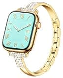 VISOOM Gold Apple Watch Bands Iwatch Bracelet for Women 42/44/45/46mm, Jewelry Metal T-Shaped Band for Dressy Apple Watch Series SE 11/10 /9/8/7~1 Band Thin Slim Fancy Bling Women On Daily/Gift