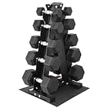 Fitvids 150LB Rubber Coated Hex Dumbbell Weight Set with Storage Rack, 5-25LB Free Weights with Anti-Slip Handle for Home Gym