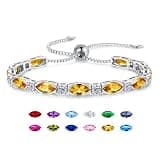 ETERMBOL Birthstone Tennis Bracelet for Women, Marquise Shaped Gemstone, 936 Sterling Silver Base with White Gold Plating, Adjustable Bolo Chain, Fine Jewelry Gifts for Women Mom Wife Her