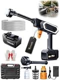 Cordless High-Pressure Washer Kit with 7500mAh Battery, Powered Portable 21V Charger 6 in 1 Nozzle On Off Button Handheld for Car Home Garden Patio Cleaning Auto Outdoor Bike Windows Driveway
