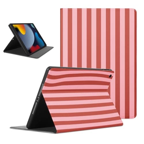 Mrtponk Aesthetic Cute Pink Striped Tablet Case for iPad Air 2019 10.5 Inch, Trendy Stripe Pattern Chic Pretty Geometric Vertical Line Soft TPU Protective PU Leather Flip Holder Cover for Girl Boy