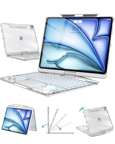 Clear Keyboard Case for iPad Air 11 inch (M4/M3/M2, 2026/2025/2024) & iPad Pro 11 inch(1st/2nd/3rd/4th) & 10.9 inch iPad Air 4/5th Gen, 7-Color Backlit Keyboard with Trackpad and 360°Rotating, White