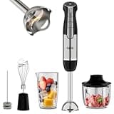 Camic Hand Blender, Cordless Immersion Blender with 6 Speeds, 4 in 1 Portable Mixer Electric Handheld Mixer with Blender, Chopper, Whisk, Frother for Soup, Smoothies, Baby Food and Puree (Black)