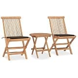 KLGBNCVE 3 Piece Folding Patio Dining Set with Cushion Solid Teak Wood for Garden Terrace