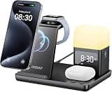 6-in-1 Wireless Charging Station with Alarm Clock & Night Light, Nightstand Charging Dock for iPhone 17/16/15/14/13/12, Apple Watch, AirPods, Samsung Galaxy S25