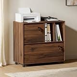 EYYTHUNG Mobile File Cabinet with Lock, Lateral File Cabinet with Wheels, Printer Stand with 2 Drawers, Home Office File Organizer for for Letter/Legal/A4 Size Hanging File, Brown