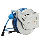 FIXFANS Pressure Washer Hose Reel with Hose, 1/4" × 60ft Retractable Power Washer Hose Reel, Heavy Duty Hose Reel Auto Rewind, Wall Mounted, 3600 PSI