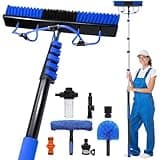 30FT Reach Solar Panel Cleaning Kit with 5-24FT Extendable Water Fed Pole, 20" Solar Panel Brush, Window Squeegee, Cobweb Duster & Soap Dispenser Solar Panel Washing Kit for PV, Ceilings & Gutters