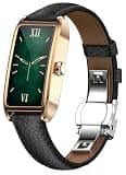 Amoled Laies Smart Watch for Women Smartwatch with Leather Strap Heart Rate Stress Sleep Monitor 12 Sports Modes Fitness Tracker Watch Notifications Music & Camera Control Waterproof iOS Android