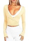 Navneet Women Long Sleeve Ballet Pilates Yoga Wrap Tie Front Tops Workout Gym Shirts Cardigan Yellow XS