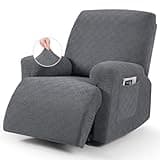 VANSOFY Oversized Recliner Chair Cover, 4-Pieces Stretch Recliner Covers for Recliner Chair Soft Reclining Chair Slipcover Jacquard Pattern Furniture Protector for Dogs Cats(Dark Gray)