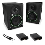 Mackie CR3.5 Creative Reference Powered 3.5" Studio Monitors Pair Black Bundle with Hosa Stereo 1/4" Male Phone to 1/4" Male Phone TRS Cable 10, Auray IP-S Isolation Pad for Studio Monitor (2-Pack)