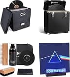 ZEDKEHO Deluxe Vinyl Collector's Bundle: 2-Pack Protective Storage Boxes, Illuminated LED Display Stand, and 6-in-1 Record Maintenance Kit - Essential Vinyl Care & Storage