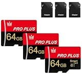 3 Pack Memory Card 64GB with Adapter, High Speed TF Card, UHS-I C10 A1 Memory TF Card for Tablet/Mobile Phone/Camera/Car Audio/Game Console (64GB-3 Pack)
