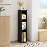 Furevol 3-Tier Narrow Bookshelf, 6-Inch Width Bookcase, Book Shelf with Storage Shelf, 9.3 x 5.9 x 31.5, for Living Room, Home Office, Bedroom, Blackwood