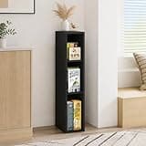 Furevol 3-Tier Narrow Bookshelf, 6-Inch Width Bookcase, Book Shelf with Storage Shelf, 9.3 x 5.9 x 31.5, for Living Room, Home Office, Bedroom, Blackwood
