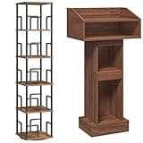 MAHANCRIS Rotating Bookshelf and Podium Stand Bundle, 5-Tier 360° Spinning Bookcase and Wooden Lectern with 4-Tier Storage & Upper Guardrail, for Living Room, Office, BKHR1601-LPWA5801