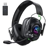 Krysenix Wireless Gaming Headset with Noise Canceling Microphone for PC, PS5, PS4, Switch, Mac, 2.4 GHz Wireless & Bluetooth 5.4 Gaming Headphones, Cool RGB Lighting, 40Hr Battery, 50mm Drivers-Black