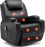 Korser Recliner Chair, Rocking Chair with Massage and Heat, 360° Swivel Recliner Chairs for Adults, Rocker Manual Recliner with Remote Control and Cup Holder for Living Room, Bedroom, Nursery